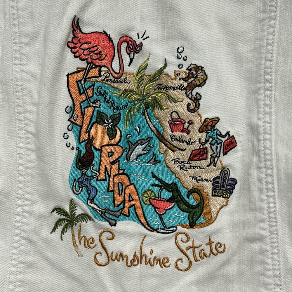 COLDWATER CREEK - FLORIDA Embroidered White Denim Jean Jacket w/Stretch - Picture 4 of 10